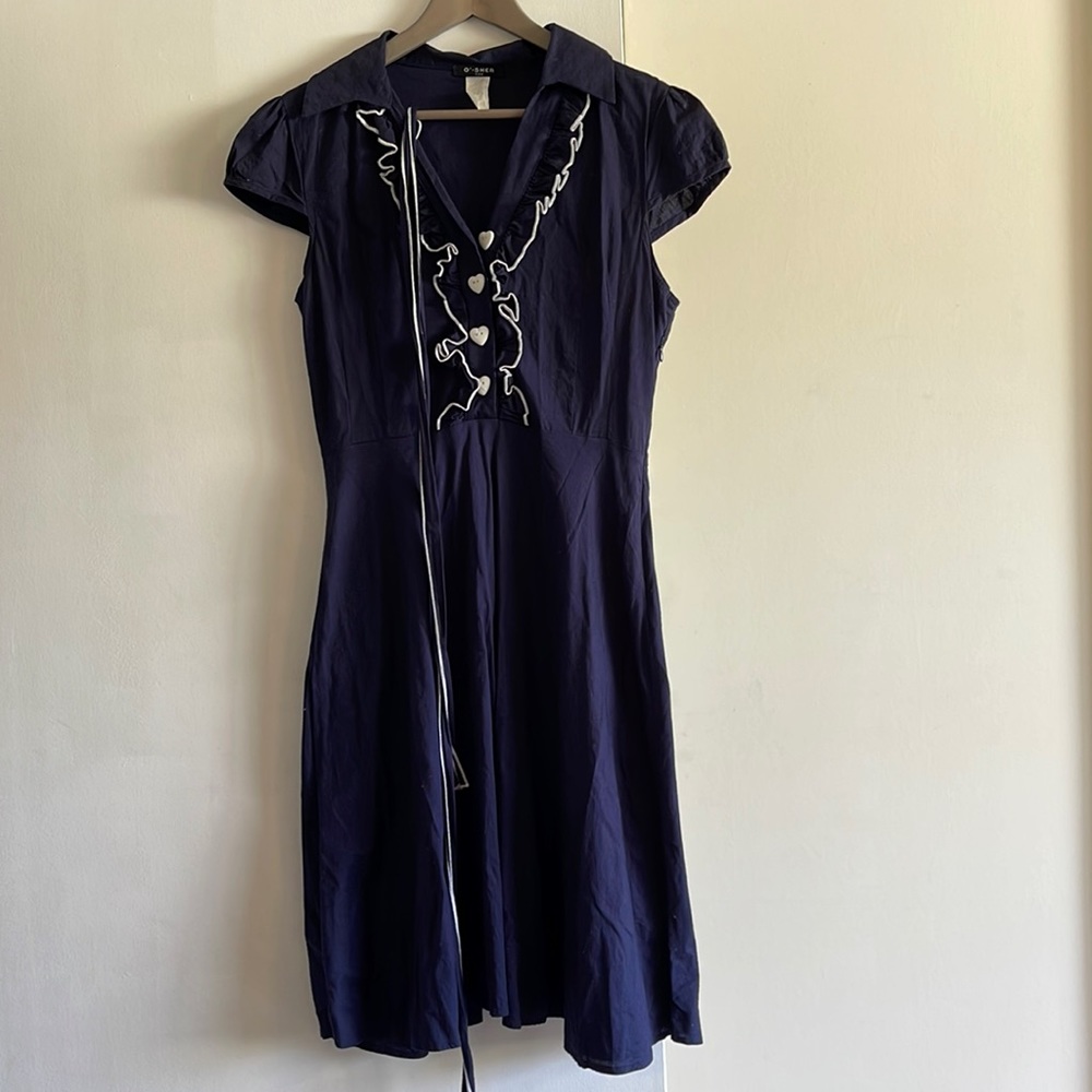 ModCloth O’Sher navy retro 50s style dress with heart buttons